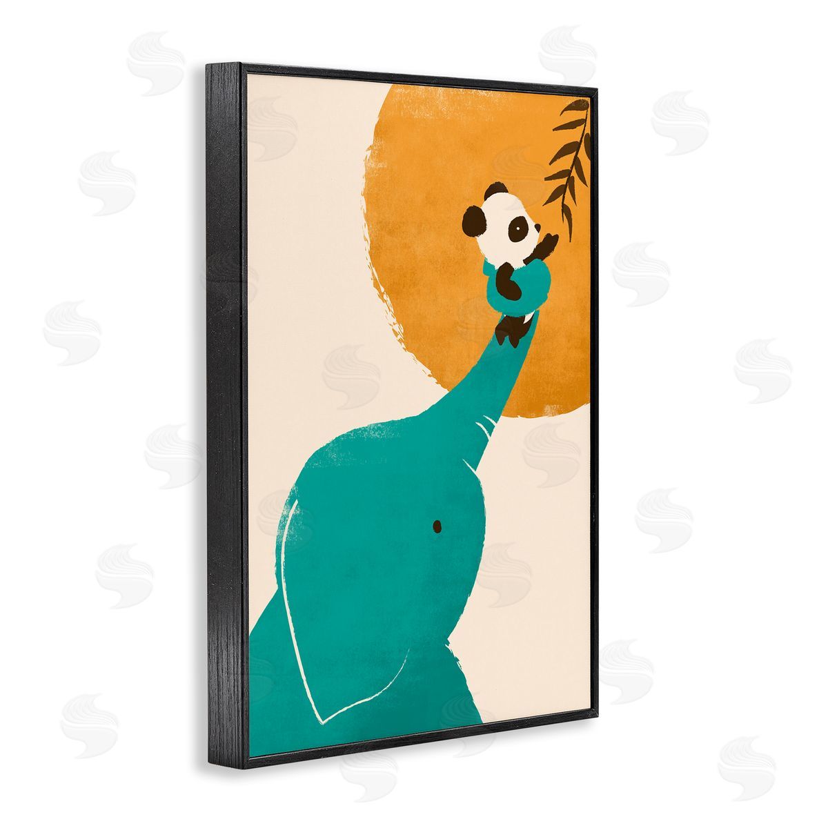 Elephant and Panda Friends Black Frame Print Wall Art, Home Decor by Jay Fleck