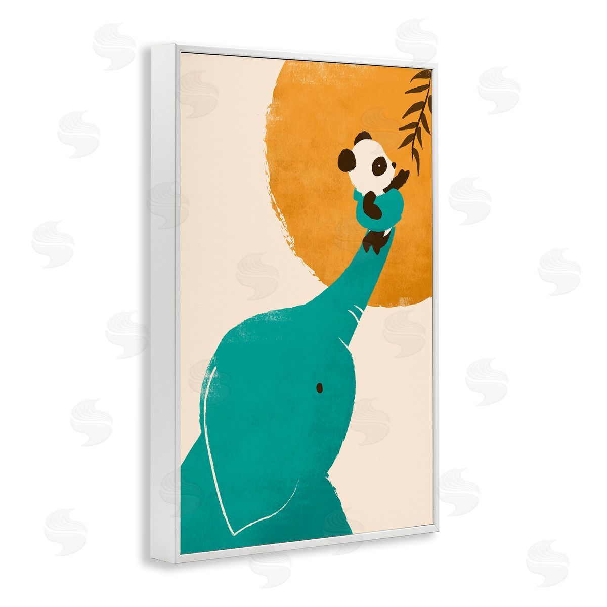 Elephant and Panda Friends White Frame Print Wall Art, Home Decor by Jay Fleck