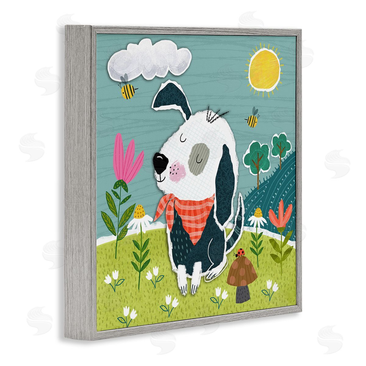 Tina Finn Countryside Dog Landscape Gray Framed Giclee Wall Art Print