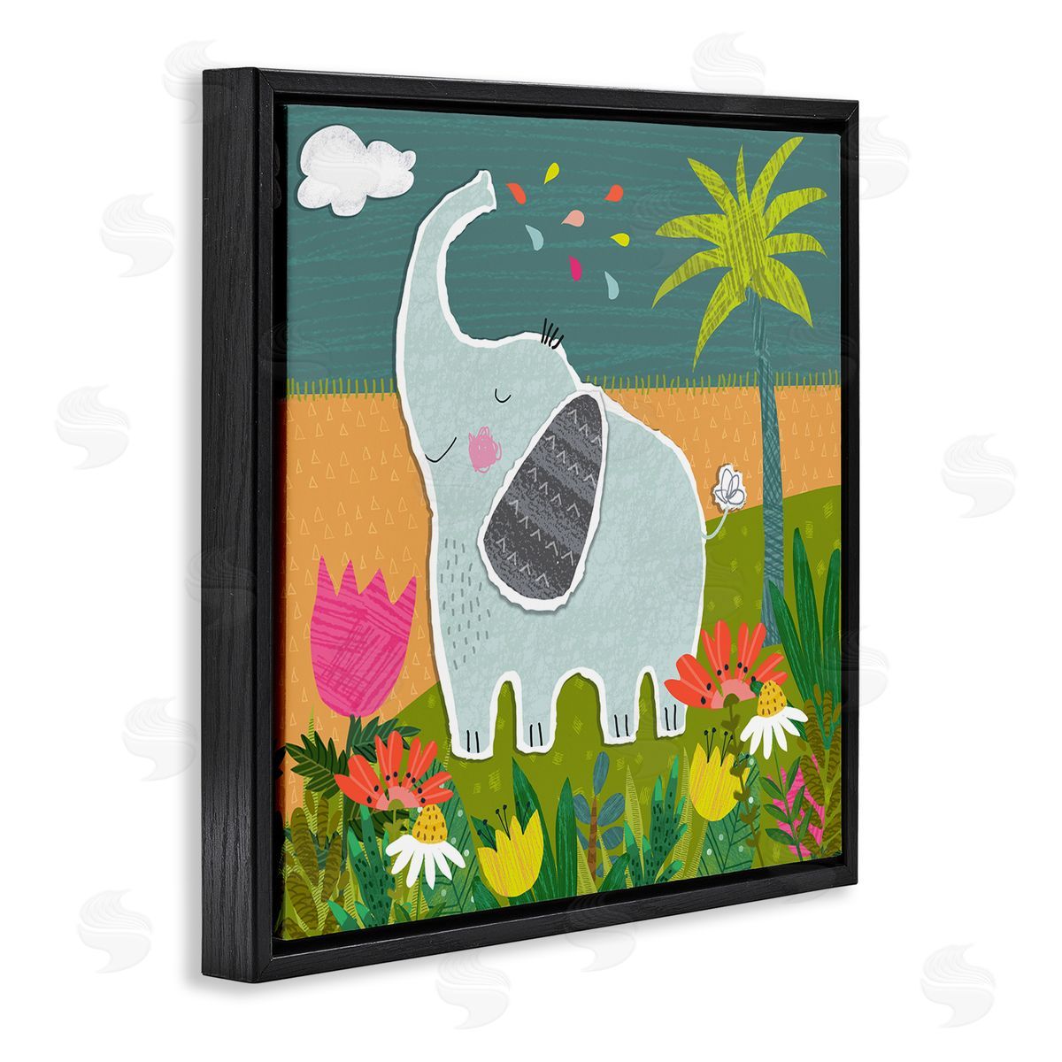 Tina Finn Tropical Elephant Scene Black Floating Frame Canvas Wall Art Print