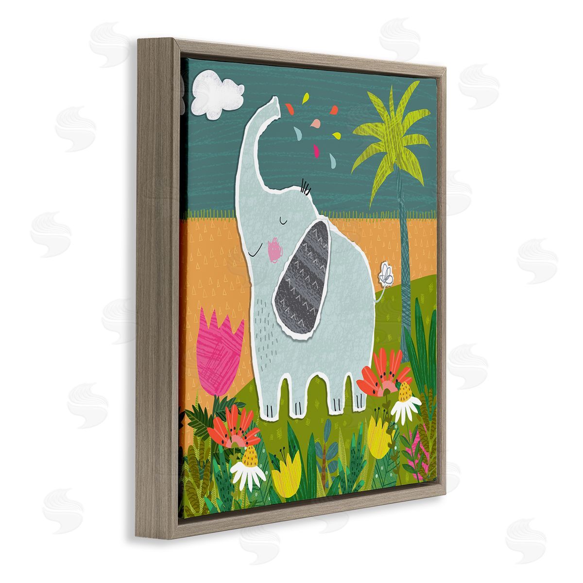 Tina Finn Tropical Elephant Scene Brown Floating Frame Canvas Wall Art Print