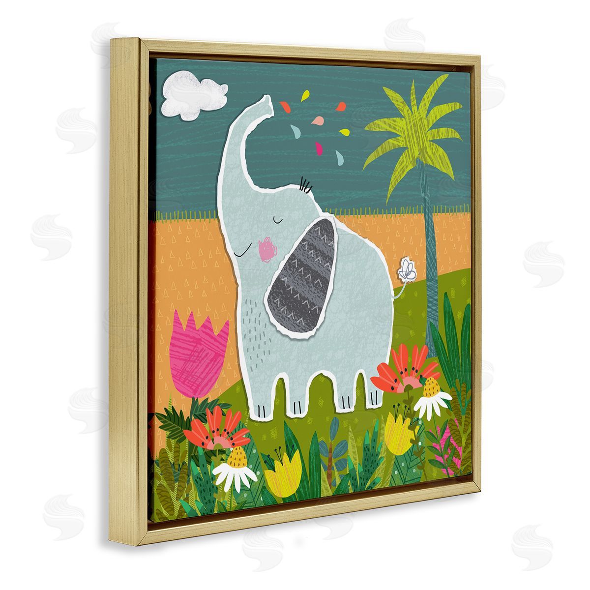Tina Finn Tropical Elephant Scene Gold Floating Frame Canvas Wall Art Print