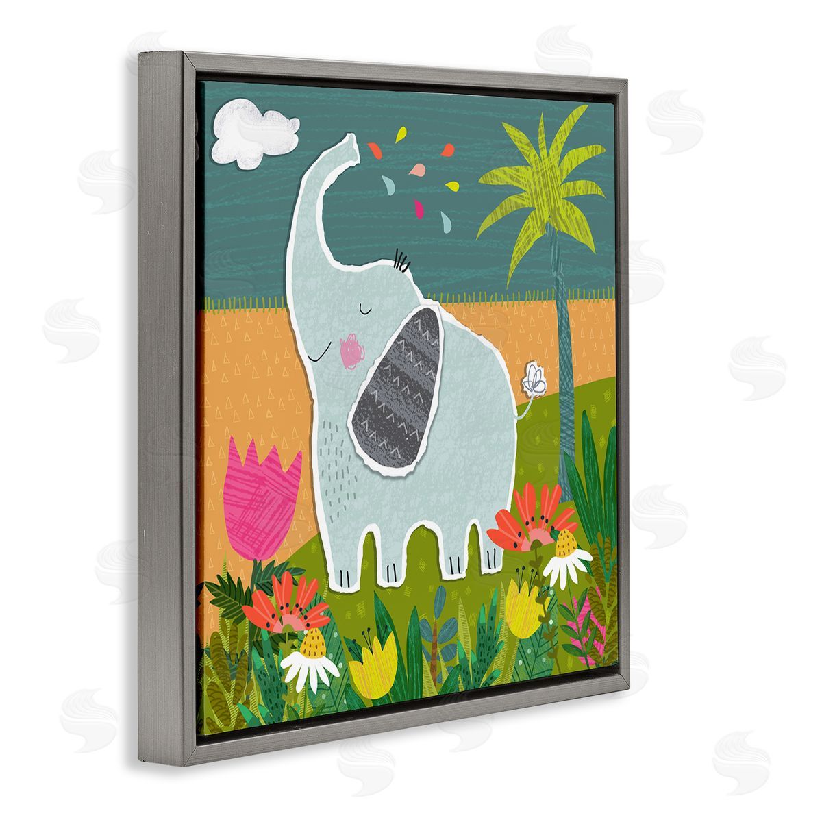 Tina Finn Tropical Elephant Scene Gray Floating Frame Canvas Wall Art Print