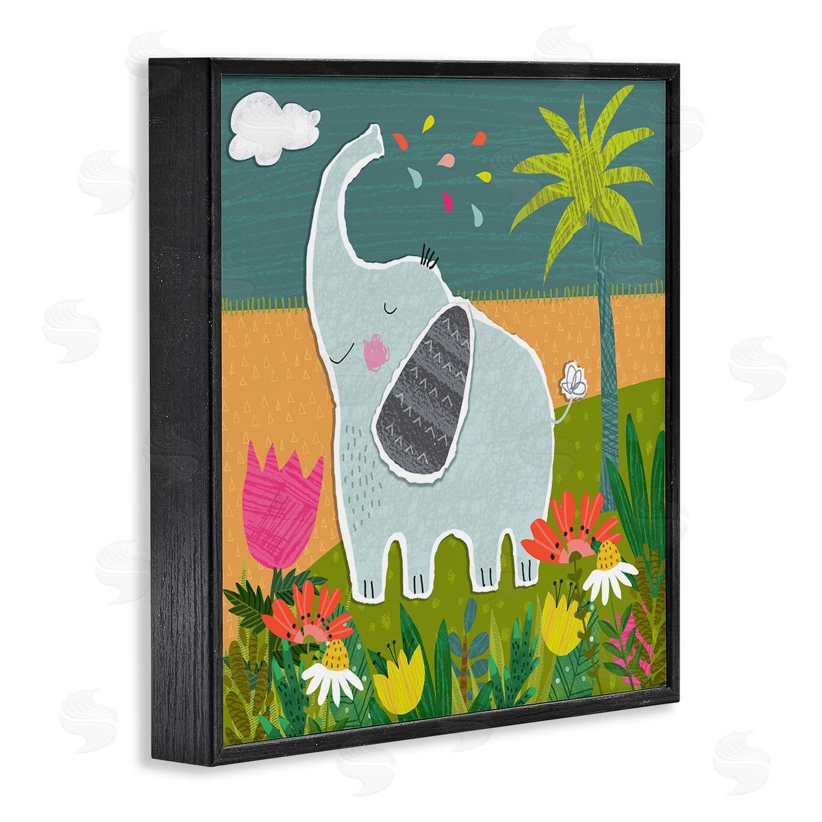 Tina Finn Tropical Elephant Scene Black Framed Giclee Wall Art Print