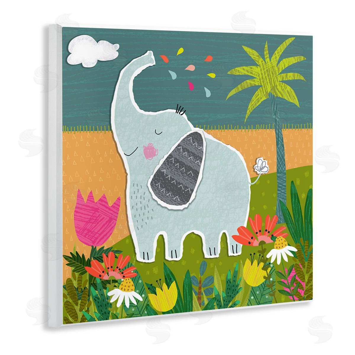 Tina Finn Tropical Elephant Scene Wooden Wall Plaque Art Print