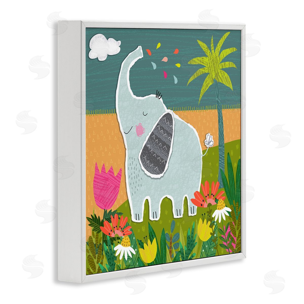 Tina Finn Tropical Elephant Scene White Framed Giclee Wall Art Print