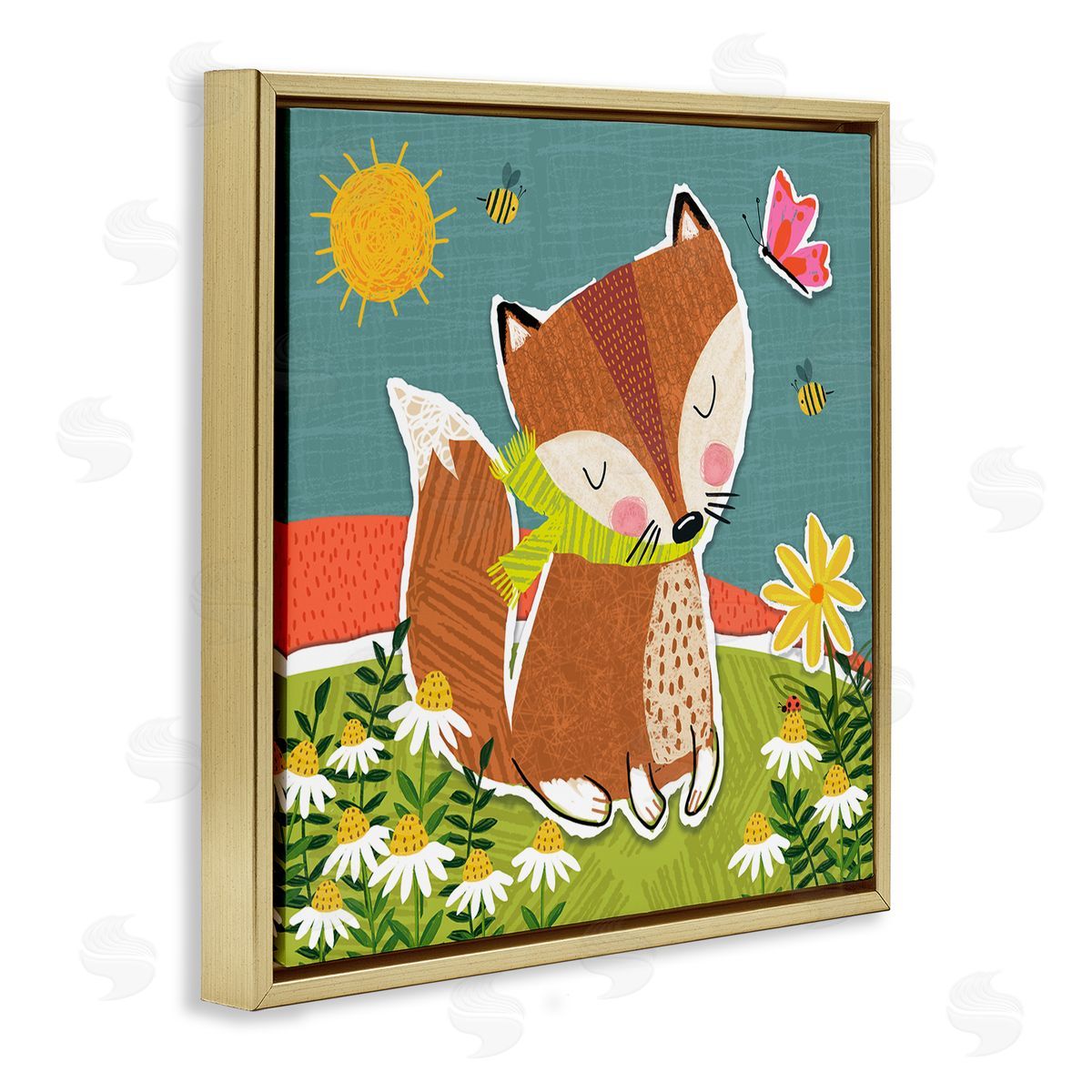 Tina Finn Whimsical Nature Fox Gold Floating Frame Canvas Wall Art Print