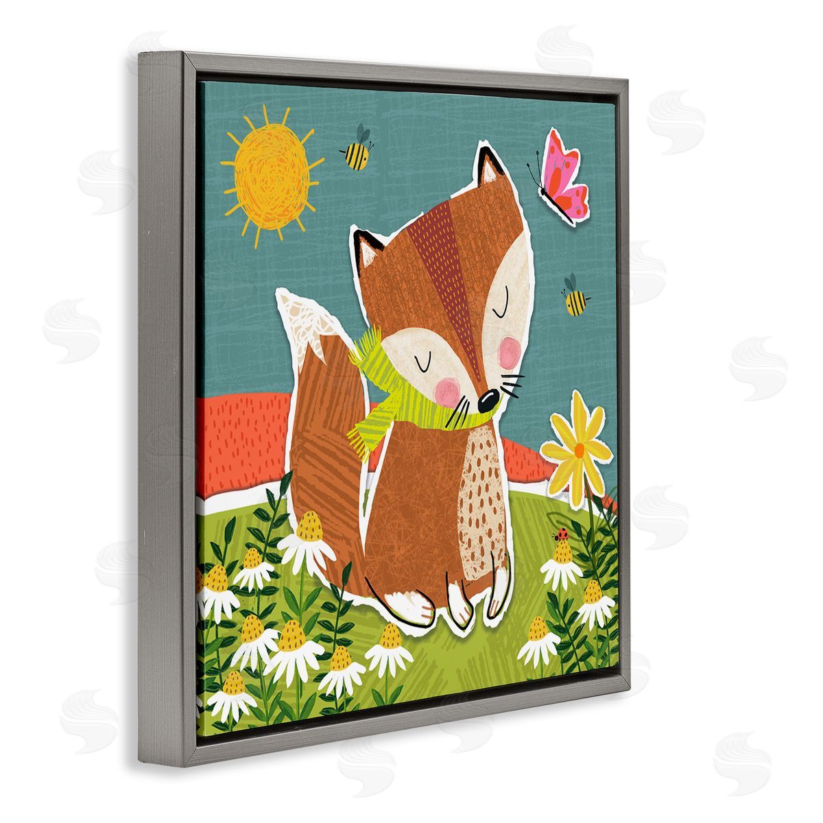 Tina Finn Whimsical Nature Fox Gray Floating Frame Canvas Wall Art Print
