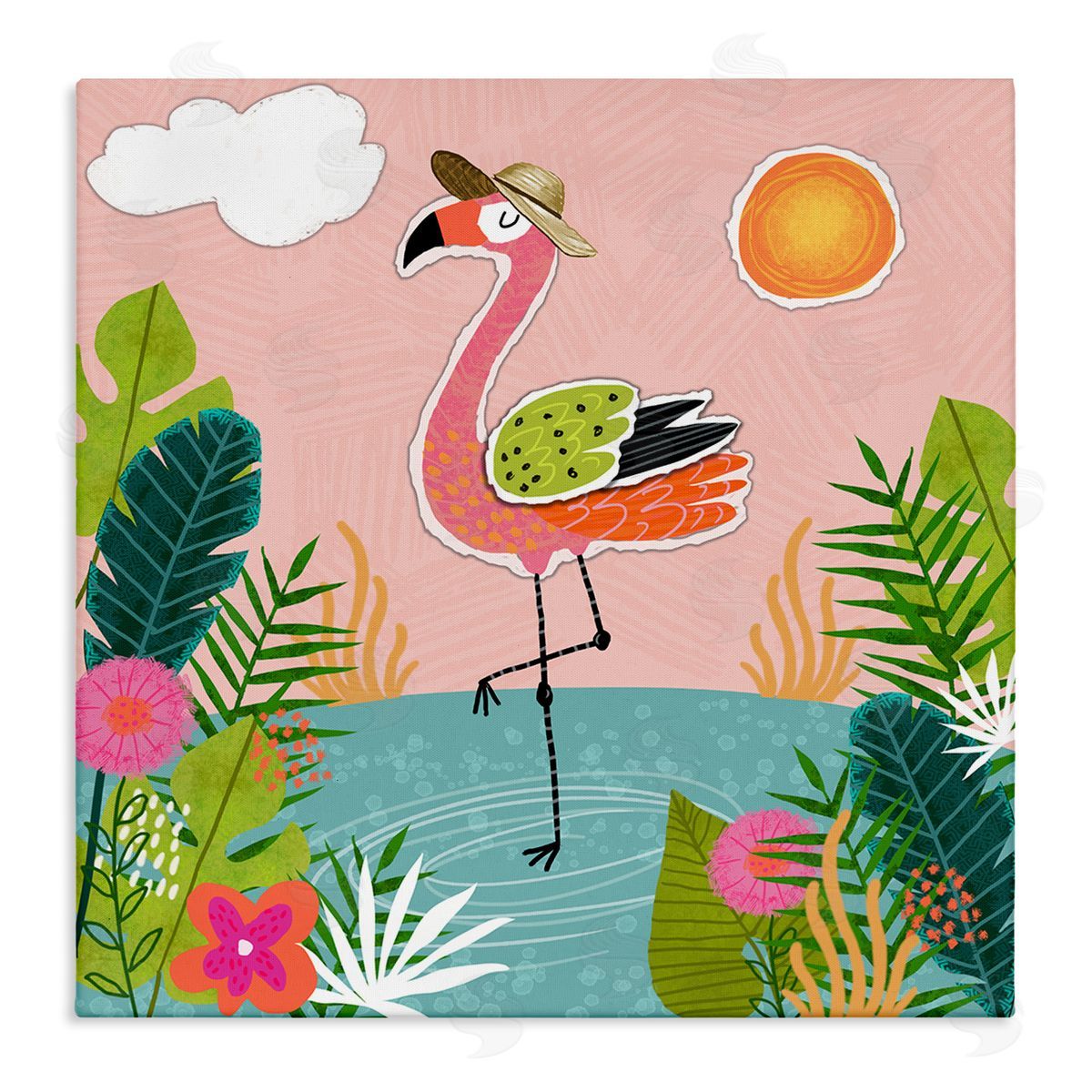 Tina Finn Tropical Flamingo Pond Canvas Wall Art Print