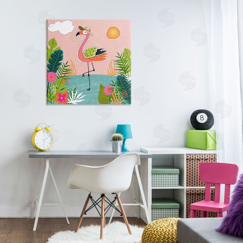 Tina Finn Tropical Flamingo Pond Canvas Wall Art Print in Room