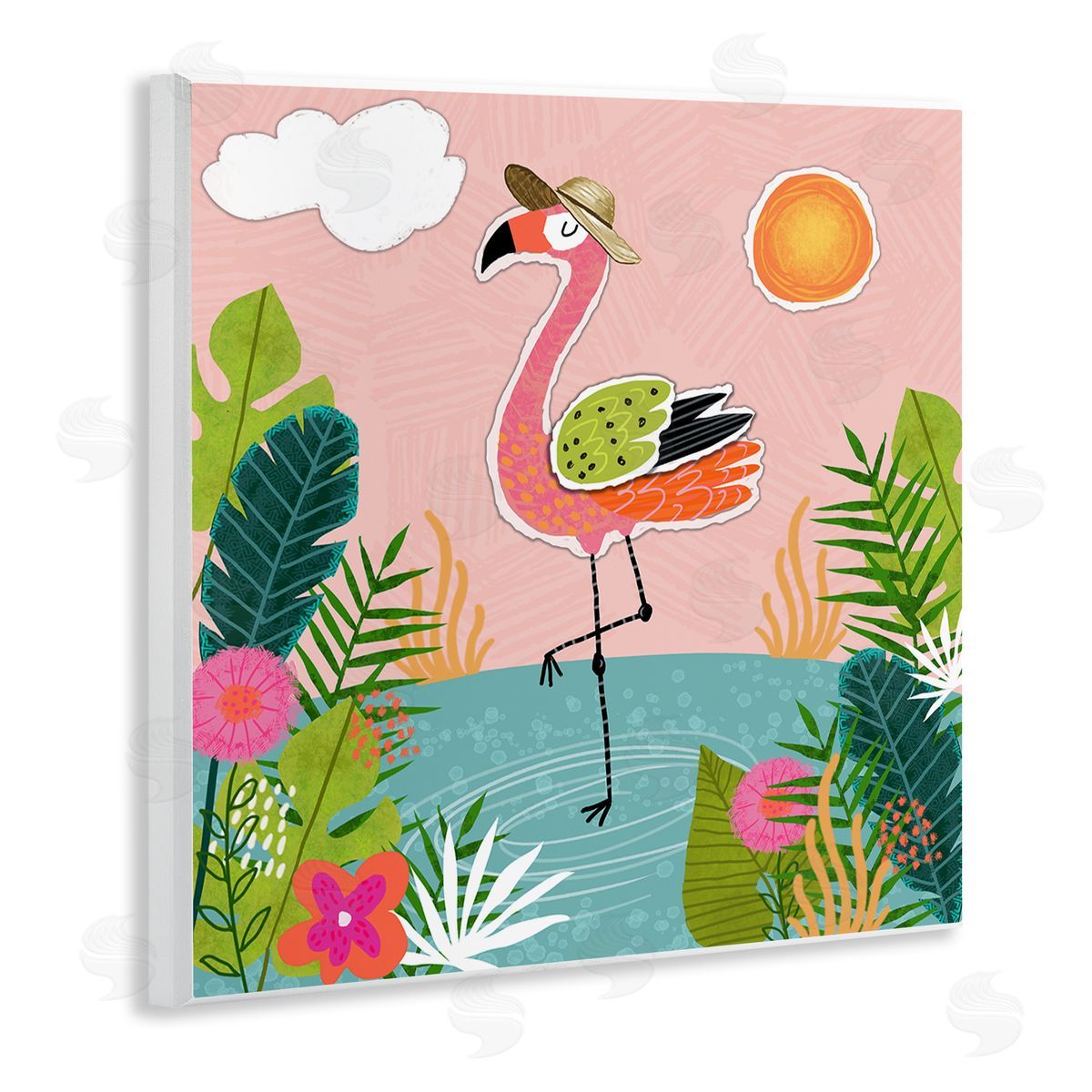 Tina Finn Tropical Flamingo Pond Wooden Wall Plaque Art Print