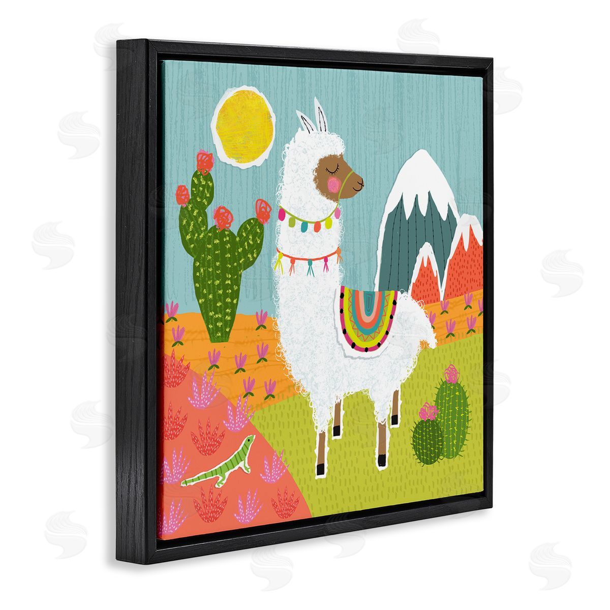 Tina Finn Whimsical Llama Scene Black Floating Frame Canvas Wall Art Print
