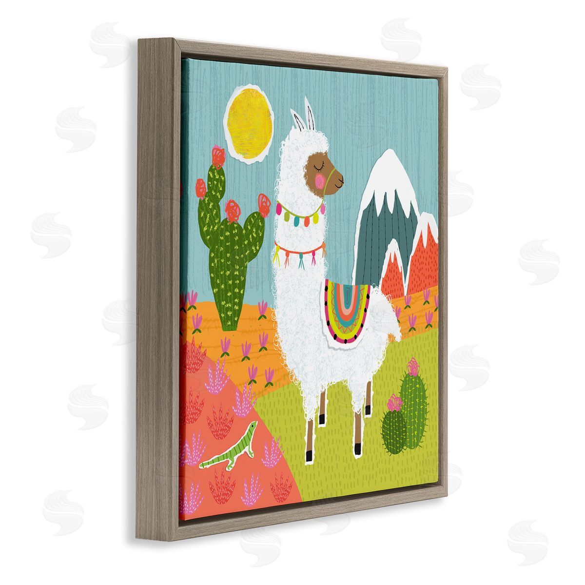 Tina Finn Whimsical Llama Scene Brown Floating Frame Canvas Wall Art Print