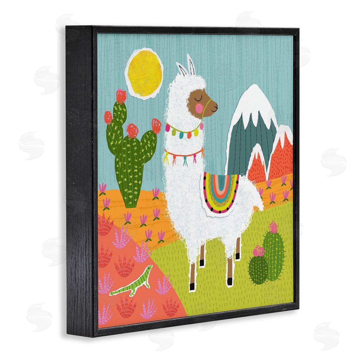 Tina Finn Whimsical Llama Scene Black Framed Giclee Wall Art Print