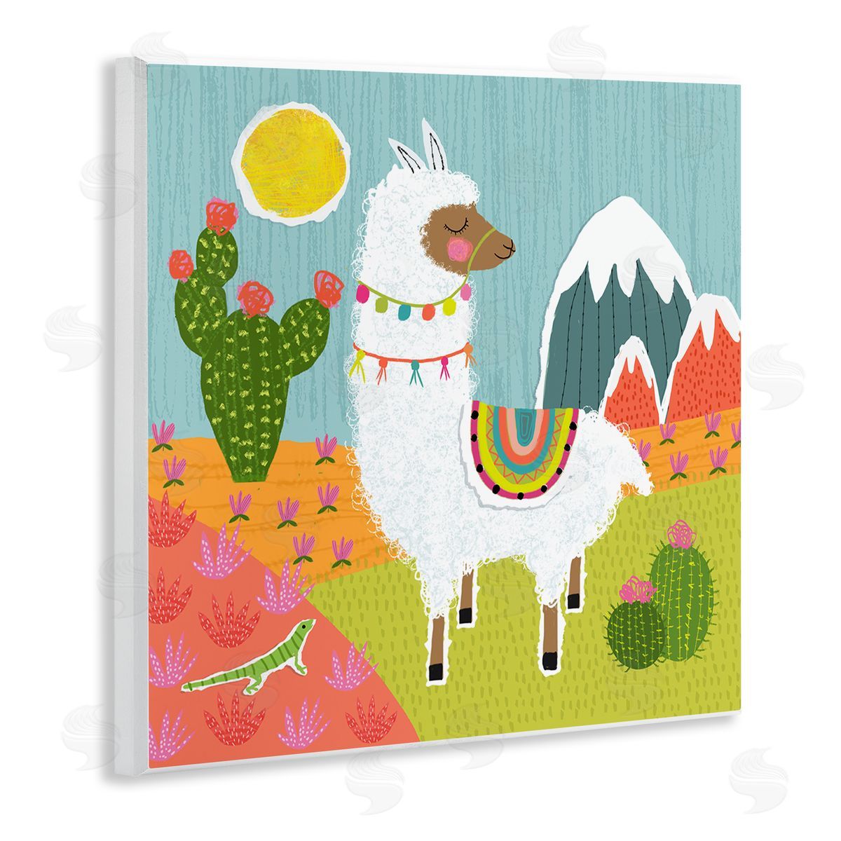 Tina Finn Whimsical Llama Scene Wooden Wall Plaque Art Print