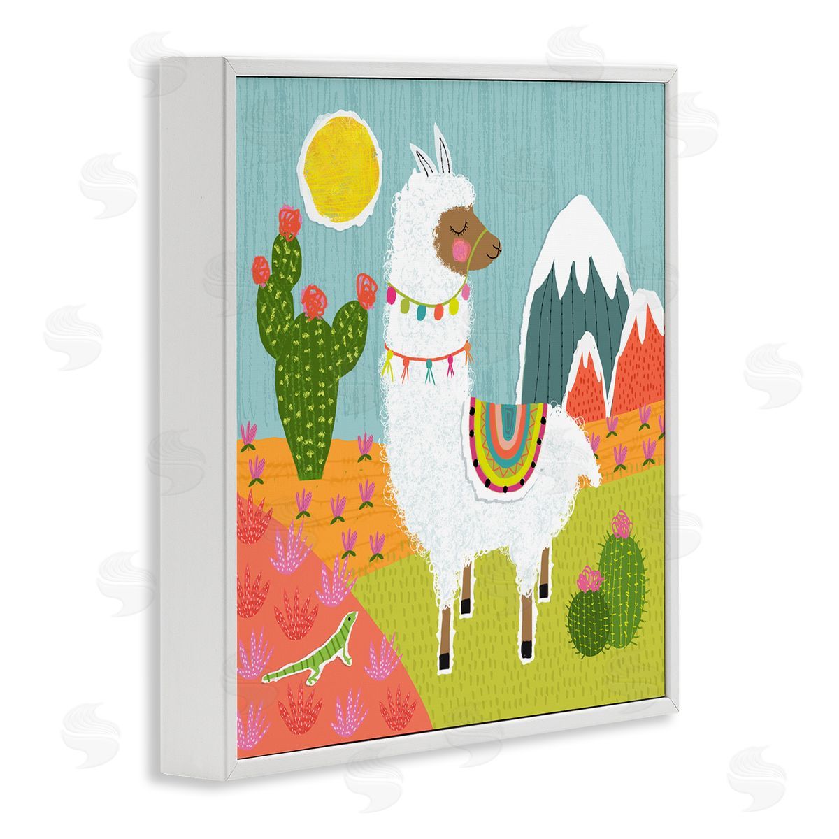 Tina Finn Whimsical Llama Scene White Framed Giclee Wall Art Print