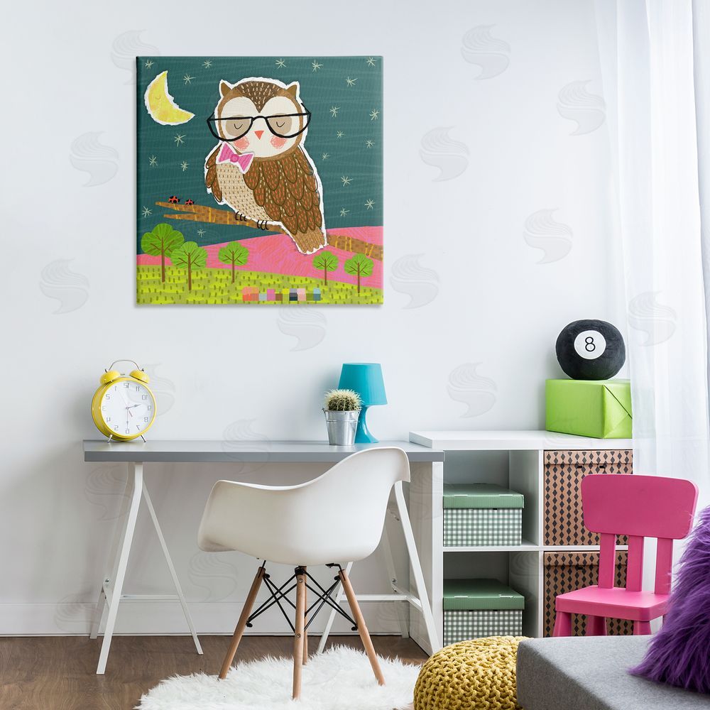 Tina Finn Wise Owl on Branch Canvas Wall Art Print in Room