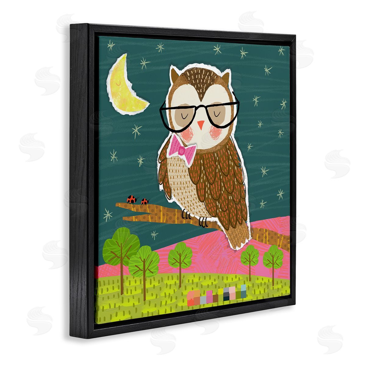 Tina Finn Wise Owl on Branch Black Floating Frame Canvas Wall Art Print