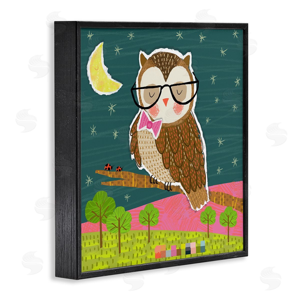 Tina Finn Wise Owl on Branch Black Framed Giclee Wall Art Print