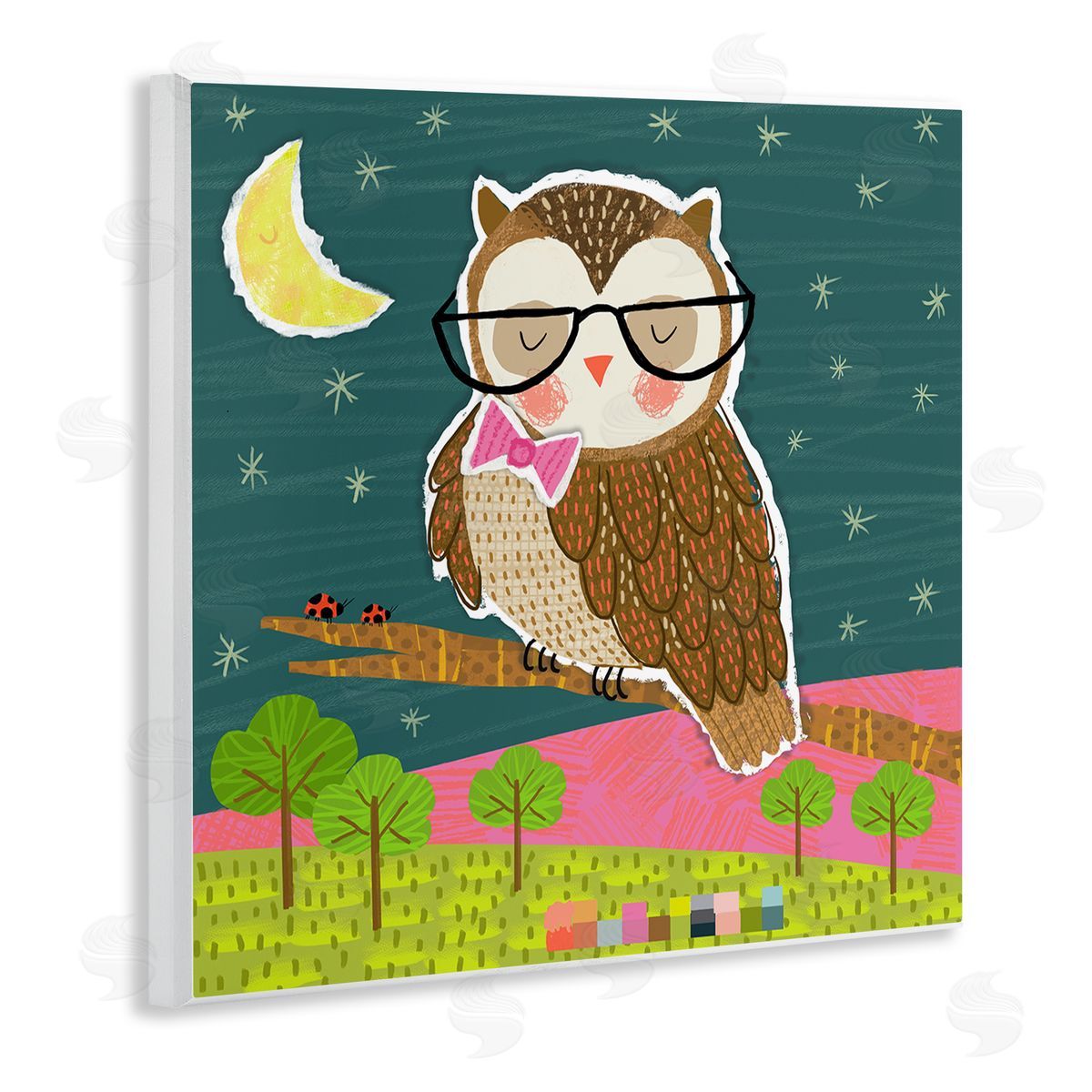 Tina Finn Wise Owl on Branch Wooden Wall Plaque Art Print