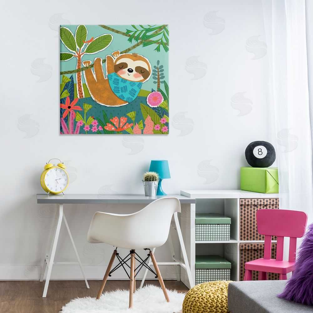 Tina Finn Sleepy Sloth in Nature Canvas Wall Art Print in Room