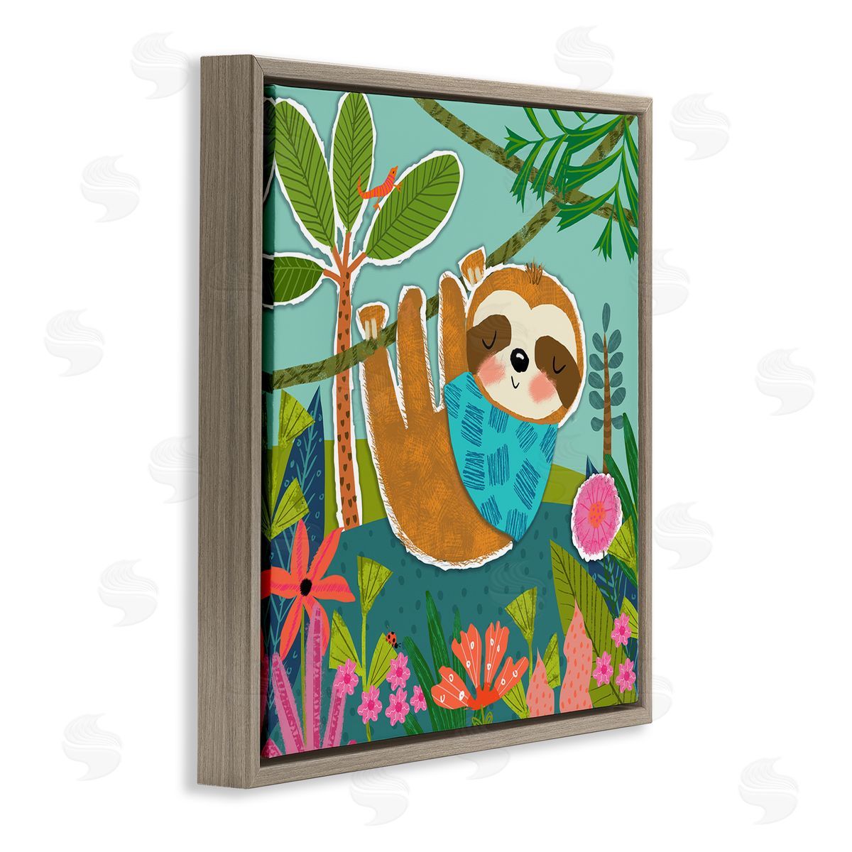 Tina Finn Sleepy Sloth in Nature Brown Floating Frame Canvas Wall Art Print