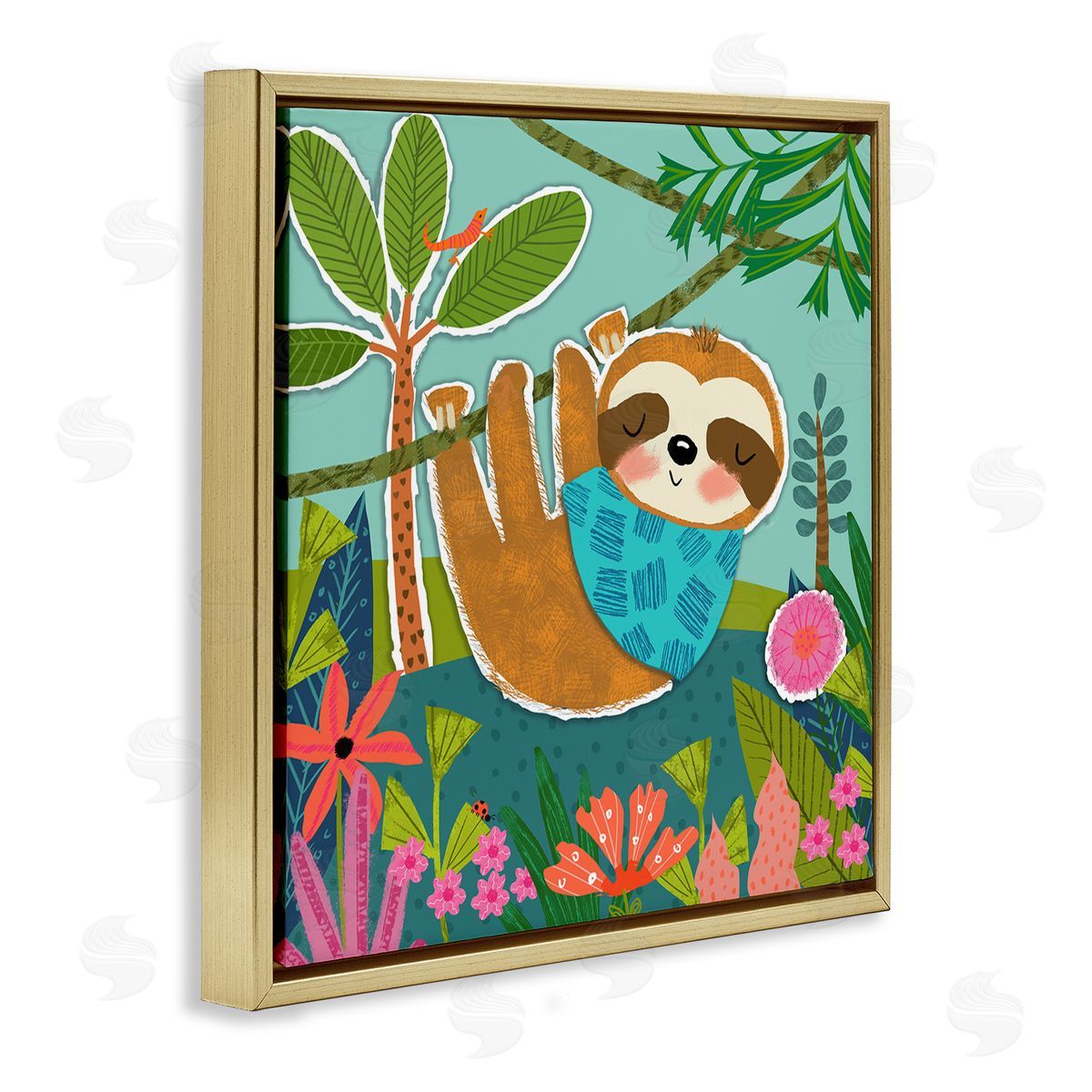 Tina Finn Sleepy Sloth in Nature Gold Floating Frame Canvas Wall Art Print