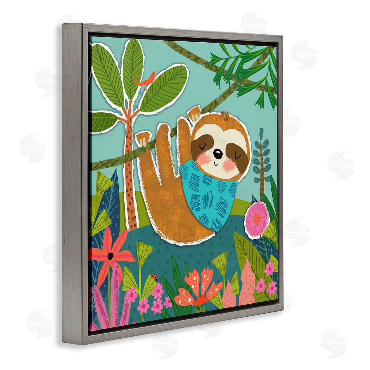 Tina Finn Sleepy Sloth in Nature Gray Floating Frame Canvas Wall Art Print