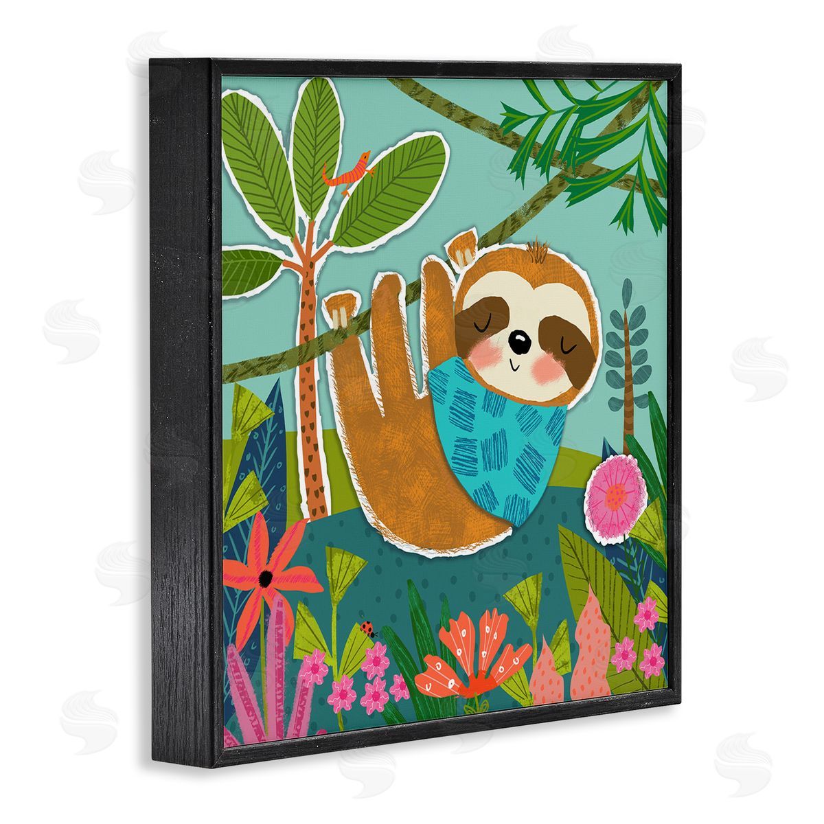 Tina Finn Sleepy Sloth in Nature Black Framed Giclee Wall Art Print