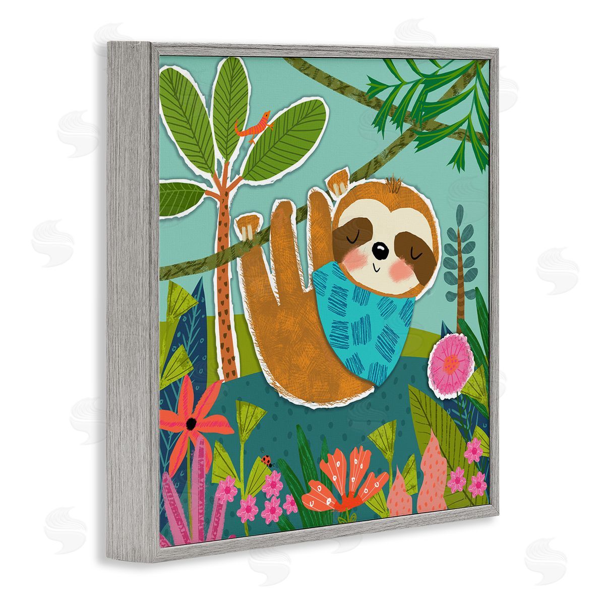 Tina Finn Sleepy Sloth in Nature Gray Framed Giclee Wall Art Print
