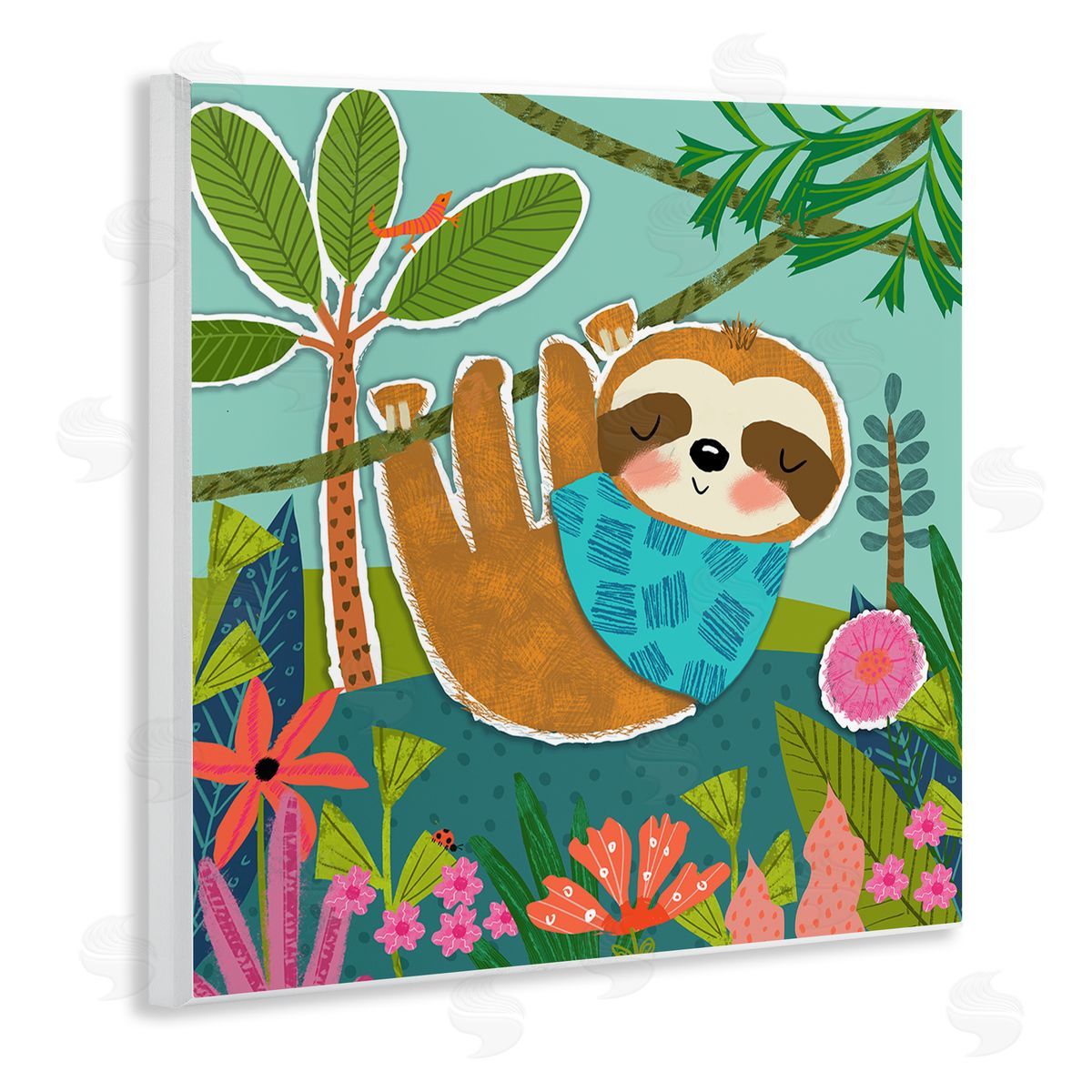 Tina Finn Sleepy Sloth in Nature Wooden Wall Plaque Art Print