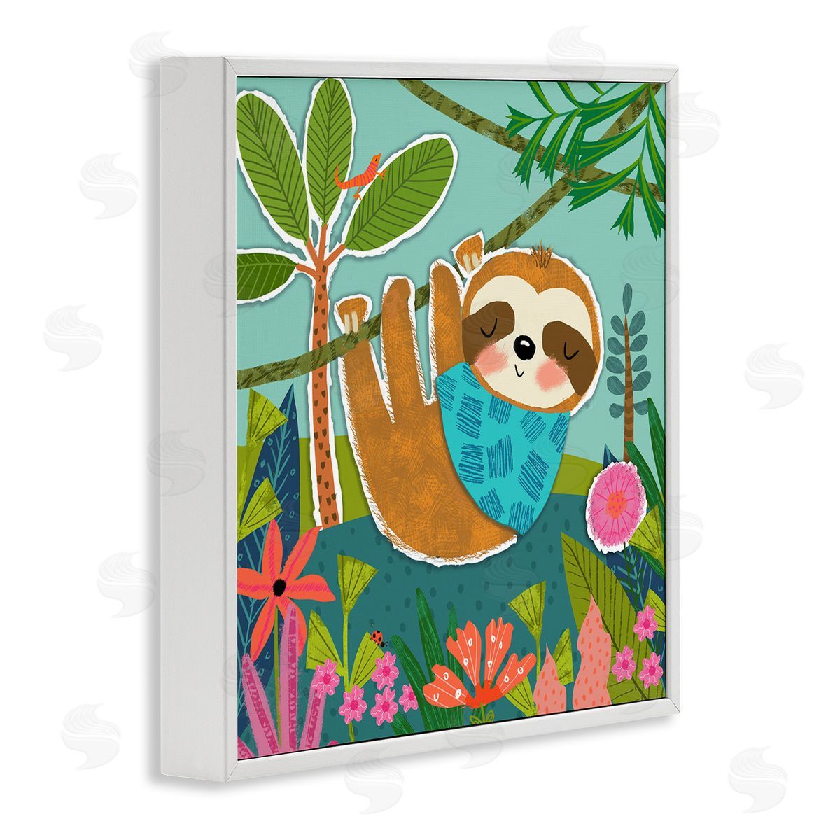 Tina Finn Sleepy Sloth in Nature White Framed Giclee Wall Art Print