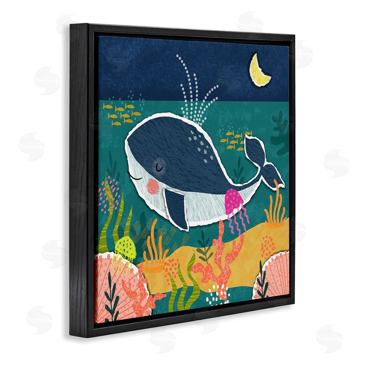 Tina Finn Whale At Nighttime Black Floating Frame Canvas Wall Art Print