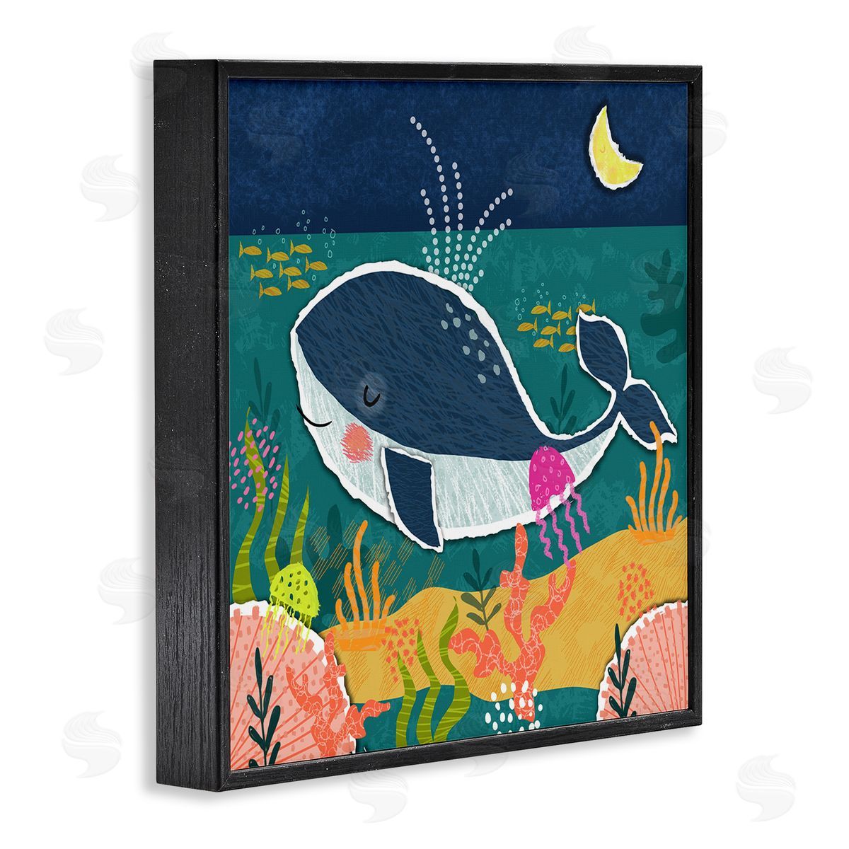 Tina Finn Whale At Nighttime Black Framed Giclee Wall Art Print