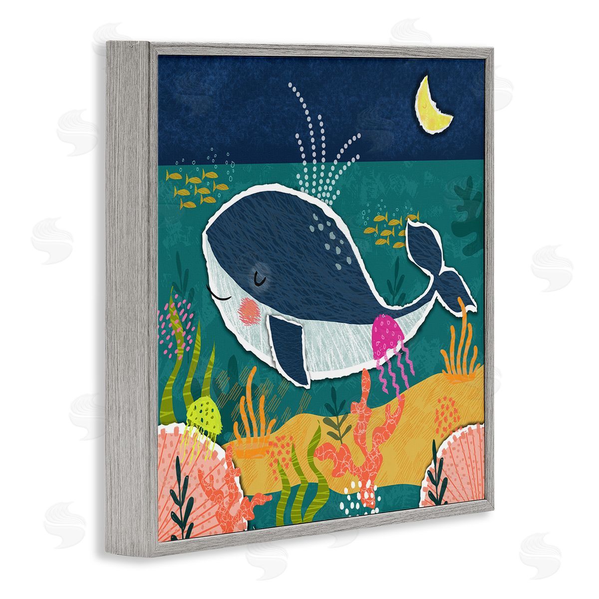 Tina Finn Whale At Nighttime Gray Framed Giclee Wall Art Print