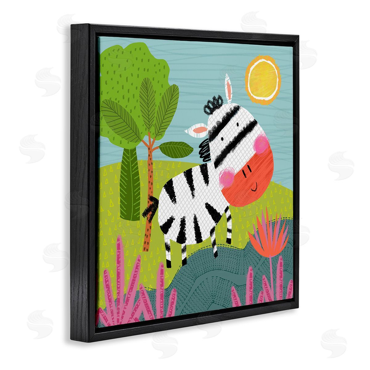 Tina Finn Whimsical Zebra in Nature Black Floating Frame Canvas Wall Art Print