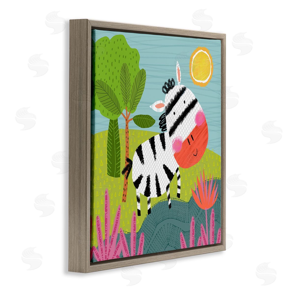 Tina Finn Whimsical Zebra in Nature Brown Floating Frame Canvas Wall Art Print