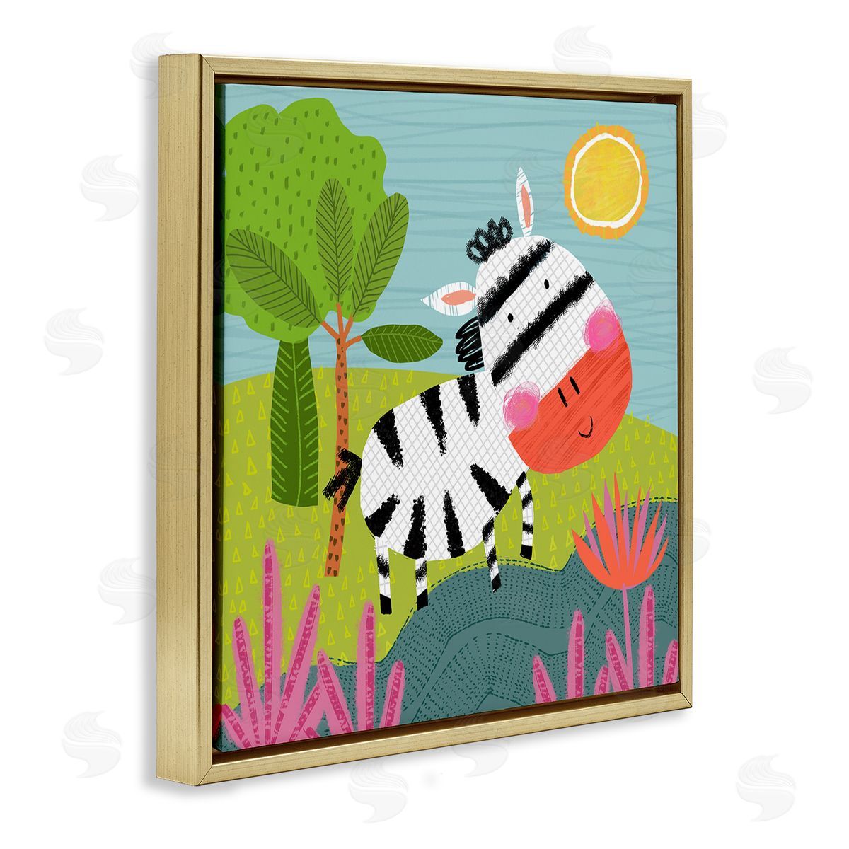 Tina Finn Whimsical Zebra in Nature Gold Floating Frame Canvas Wall Art Print