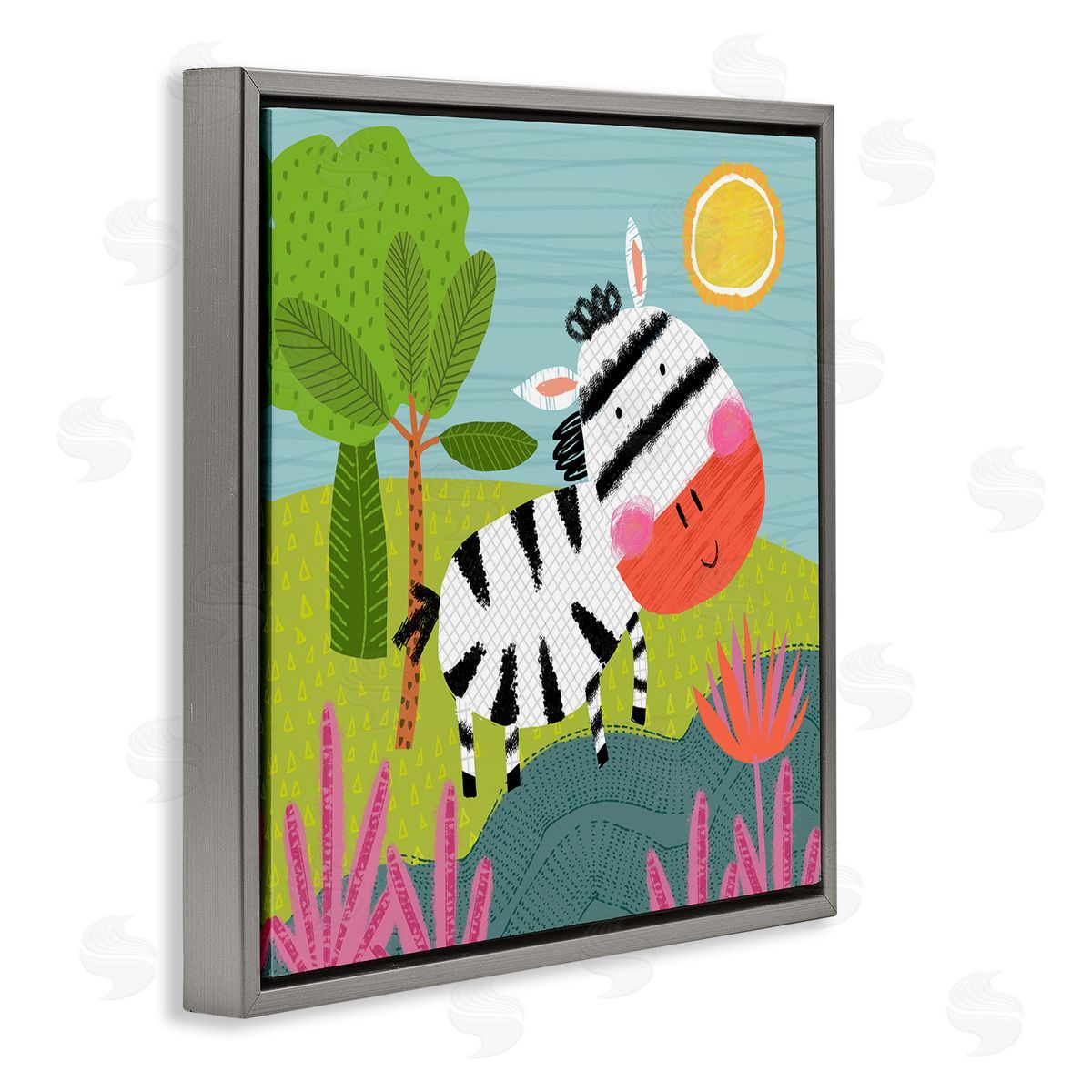 Tina Finn Whimsical Zebra in Nature Gray Floating Frame Canvas Wall Art Print