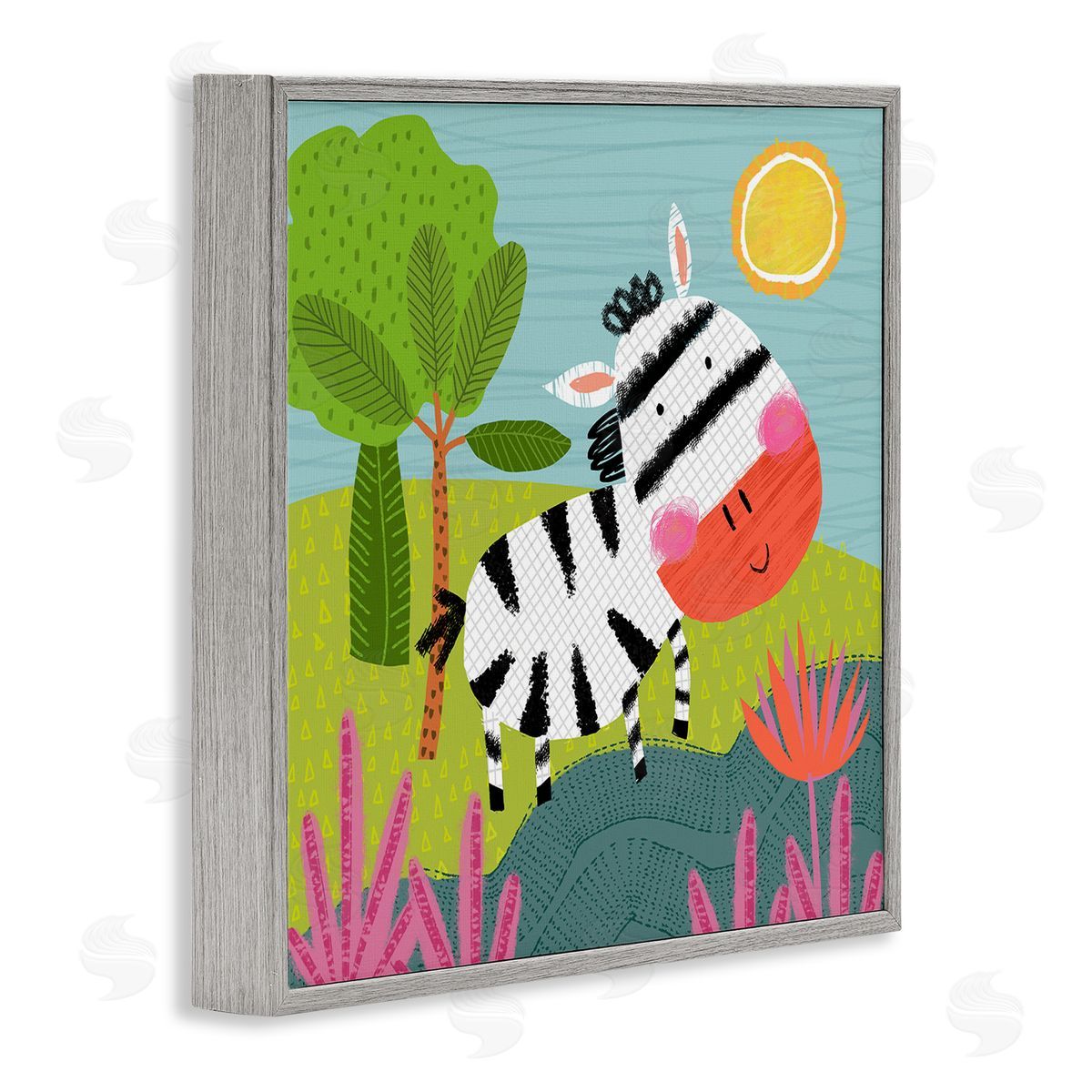 Tina Finn Whimsical Zebra in Nature Gray Framed Giclee Wall Art Print