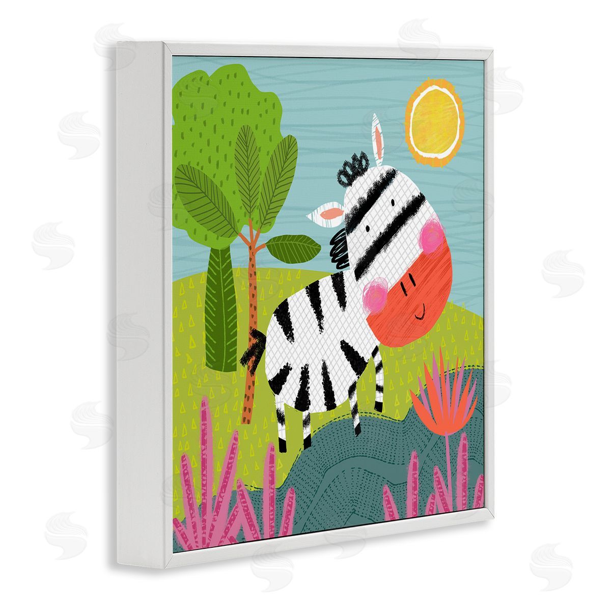 Tina Finn Whimsical Zebra in Nature White Framed Giclee Wall Art Print
