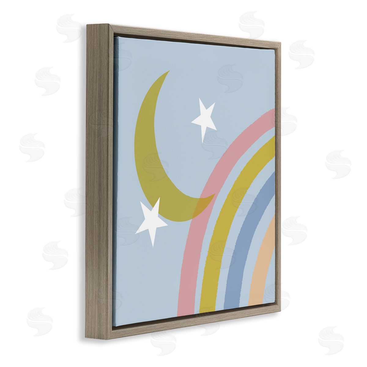 Tina Finn Rainbow And Moon Shape Brown Floating Frame Canvas Wall Art Print