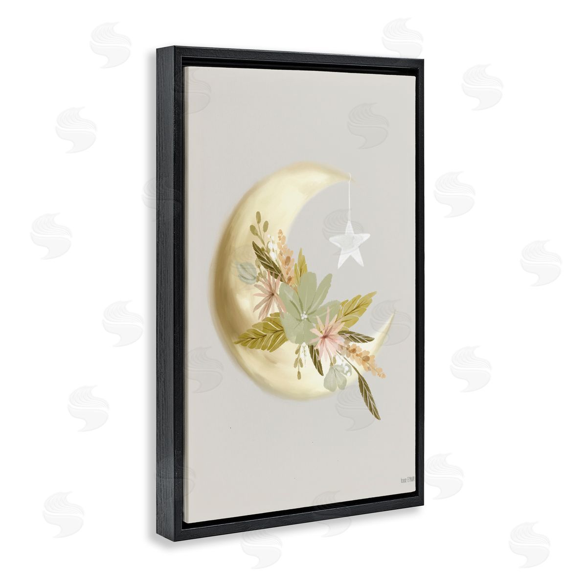Moon with Flowers Black Floating Frame Canvas Wall Art, Home Decor by House Fenway