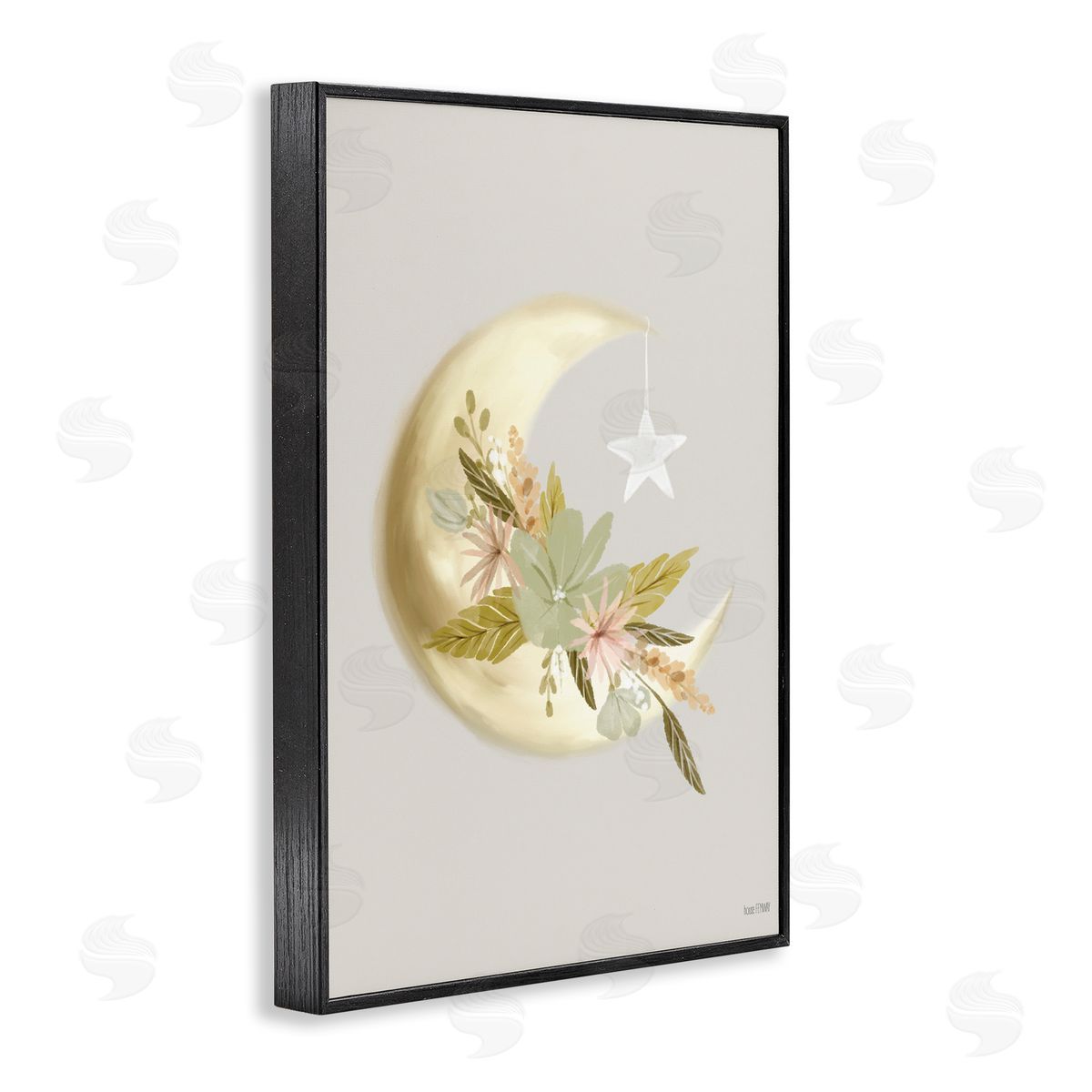 Moon with Flowers Black Frame Print Wall Art, Home Decor by House Fenway
