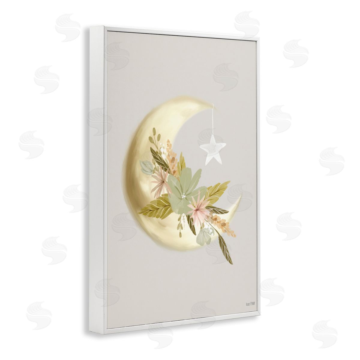 Moon with Flowers White Frame Print Wall Art, Home Decor by House Fenway