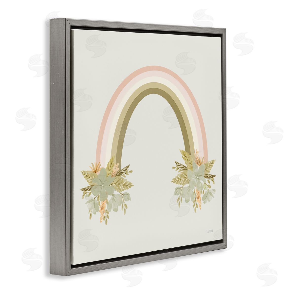 House Fenway Blooming Floral Rainbow Gray Floating Frame Canvas Wall Art Print