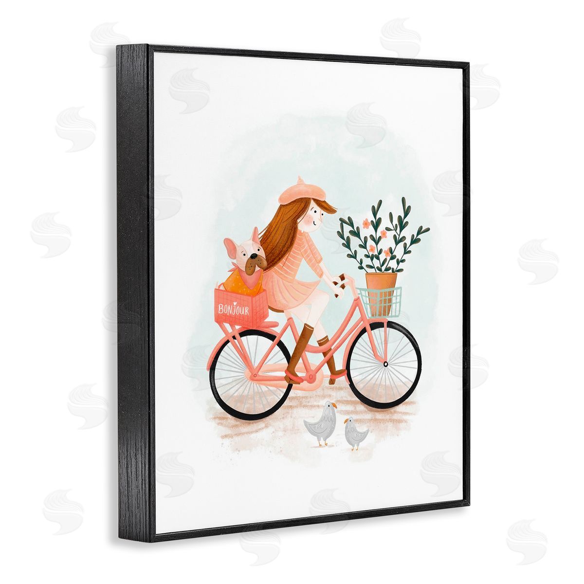 Paris Girl on Bike Black Frame Print Wall Art, Home Decor by Fineapple Pear