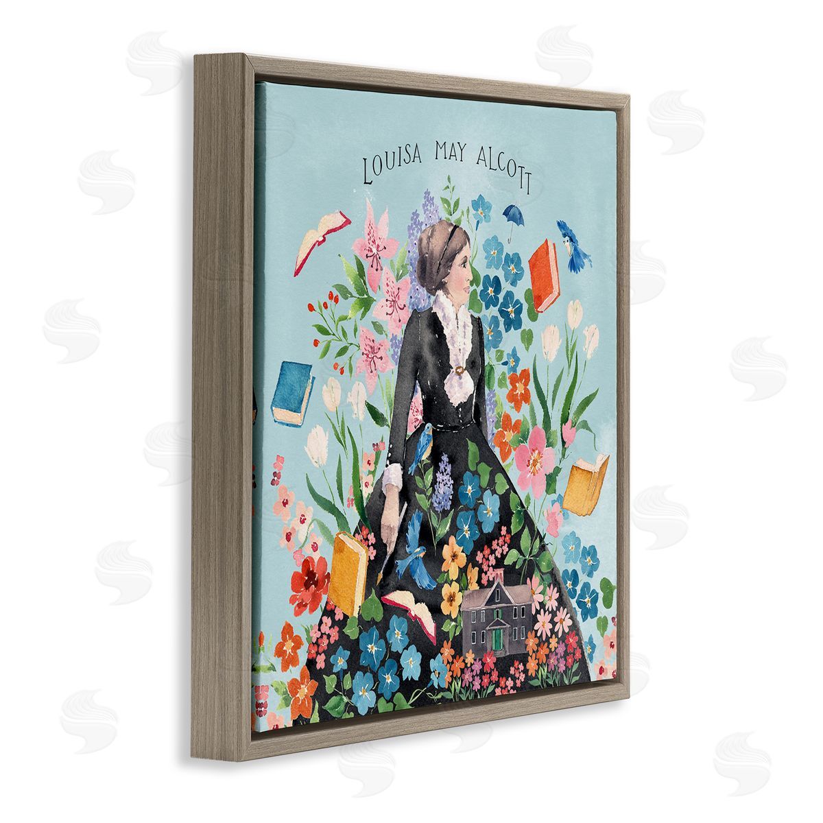 Heather Lee Chan Louisa May Alcott Portrait Brown Floating Frame Canvas Wall Art Print