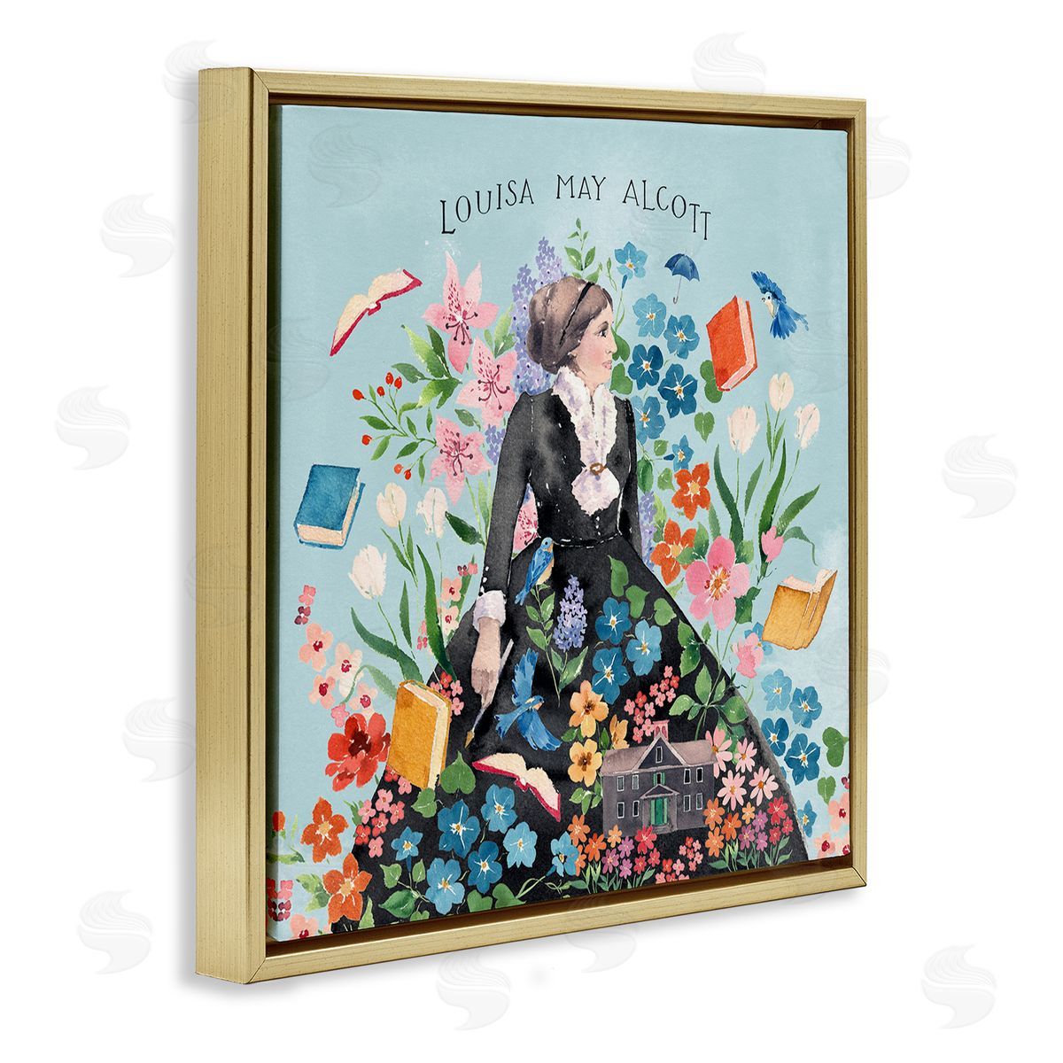 Heather Lee Chan Louisa May Alcott Portrait Gold Floating Frame Canvas Wall Art Print