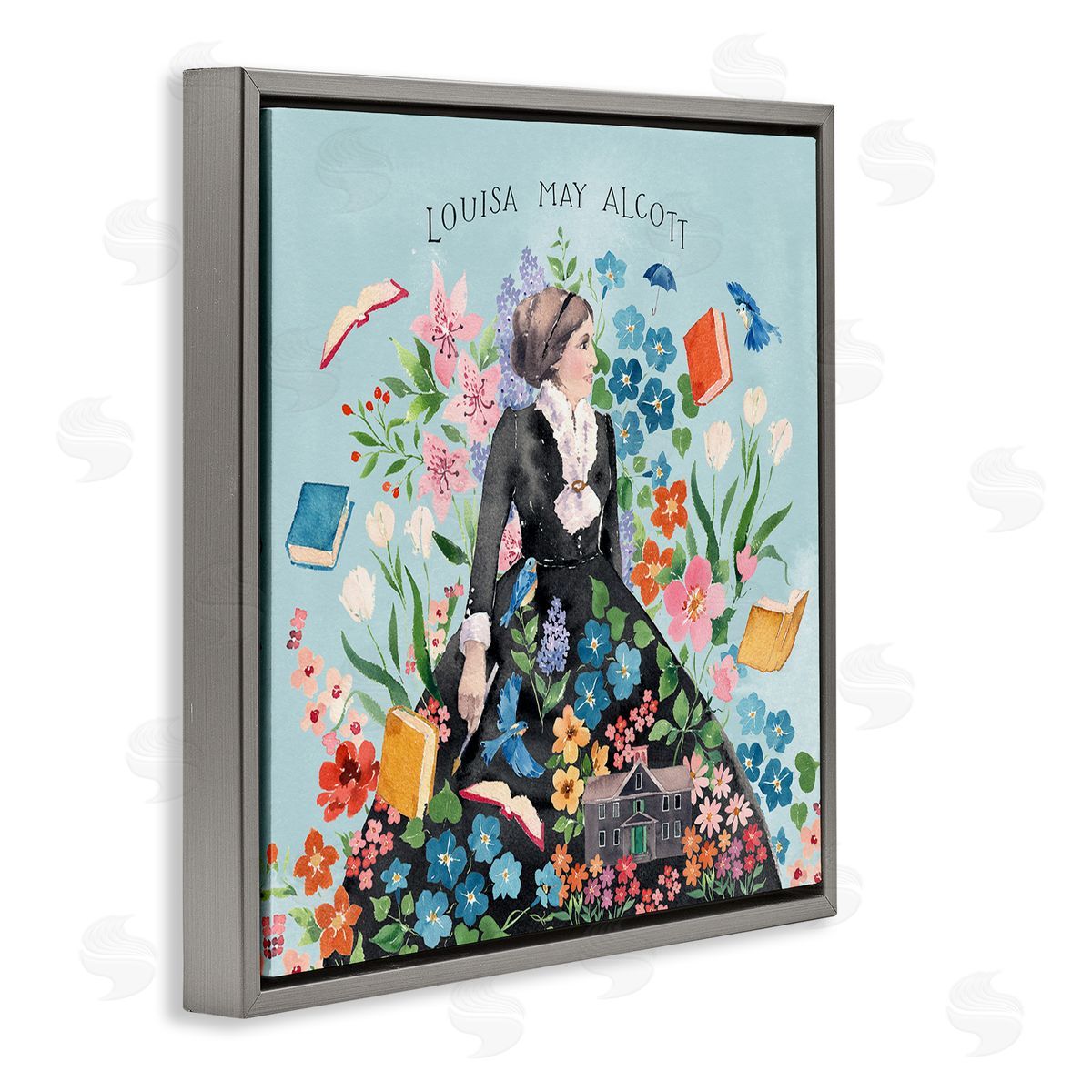 Heather Lee Chan Louisa May Alcott Portrait Gray Floating Frame Canvas Wall Art Print